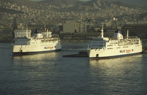 Photo:Former Newhaven ships Senlac and Chartres at Piraeus as Express Apollon and Express Santorini.