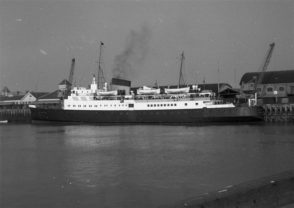 Photo:Brighton (VI), at the East Quay, having just arrived from Dieppe. Decks still full of passangers about to disembark.