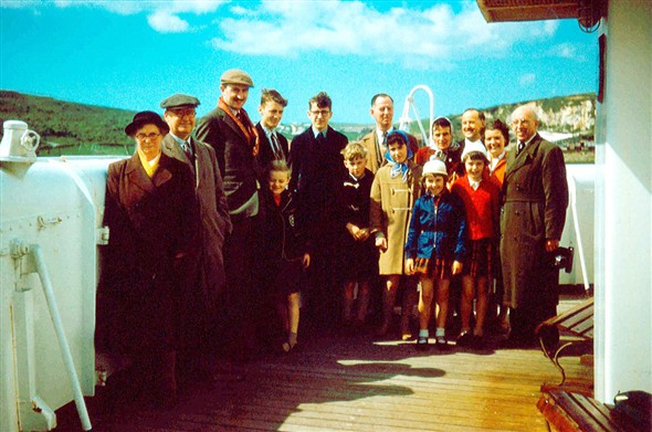 Photo:A happy group of passengers ready for the voyage to Dieppe aboard SS Brighton