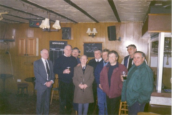 Photo:Decomissioning day 22/01/2000 L to R - Barry Gilbert, ?,?, Frank Gilbert, Bob Domin, John Watkins, Charlie Hutchings, Chris O'Callaghan, and Ray Todd at the old Fishermans Club.