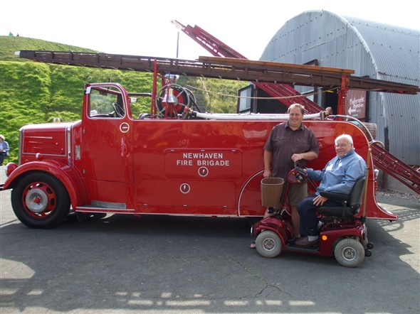 Photo:Another Blast from the past in attendance on the day was the original Dennis Fire Engine delivered to Newhaven Fire Brigade in 1939.  It is in beautiful condition and a credit to its present owner. In the picture is its owner Phil Stevens and an ex Fireman (Basil) that crewed this engine all those years ago.