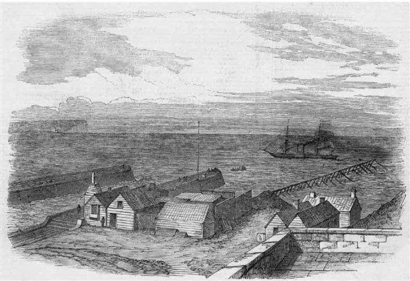 Photo:Etching of harbour entrance c1848