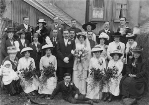 Photo:Wedding of Gertrude Hibling - photo probably taken at the rear of Meeching Road