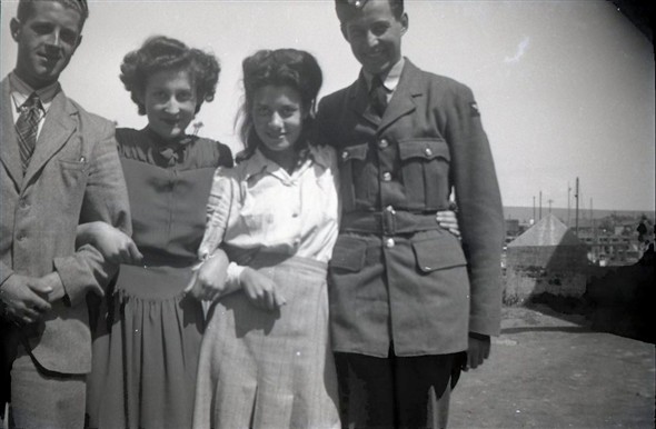Photo:Photo 7: Marcia Stapley [2nd left], others unknown. North Quay, circa late 1940s