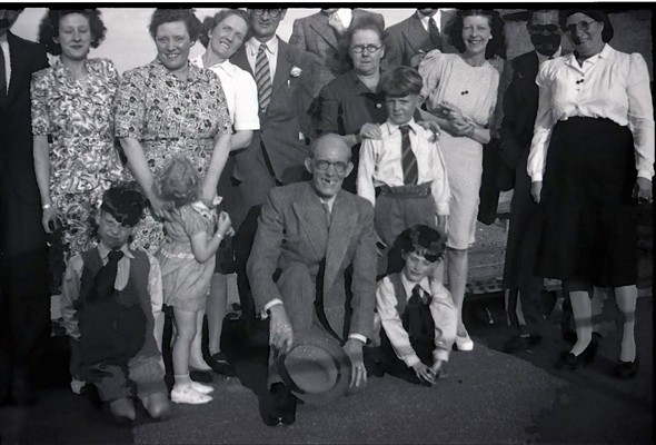 Photo:Denton Island Bridge, circa 1948: some headless & unidentified folks but includes: Marcia Stapley & Mary Warnes [left, rear], Edwin Warnes [kneeling & scowling, front], Barry Wilkinson [wearing white shirt & tie] with his Nan & Mum, Lionel Warnes [in front of Barry]. If anyone can identify any others, please let me know