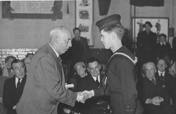 Photo:Year 1952/1953 (winter - myself receiving prize and award) age 12.5 years